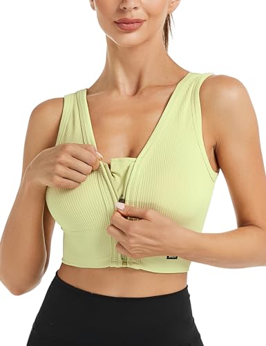 Migcaput Sport BH Starker Halt mit Vorderverschluss, Sport BH Push Up Sportbekleidung für Damen BH Ohne Bügel Große Größen Yoga BH Fitness Lauf Sports Bra Helles Gelbgrün L von Migcaput