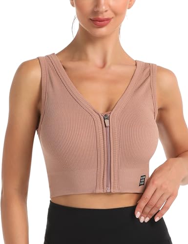 Migcaput Sport BH Starker Halt Verstellbar Träger Reissverschluss Vorne Sport Bustier Damen Seamless Shock Absorber Sport BH Gepolstert Sport Top Mit Integriertem BH Rosa S von Migcaput