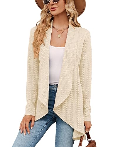 Migcaput Strickjacke Damen Lange Ärmel Cardigan Leicht Open Front Drapiert Strickmantel Elegant Feinstrickjacke Anzugkragen Winter Herbst Aprikose L von Migcaput