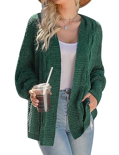 Migcaput Strickjacke Damen Lange Ärmel Cardigan Strickmantel Locker Pullover Open Front Winter Strickjacke Outwear mit Knopf Dunkelgrün XL von Migcaput