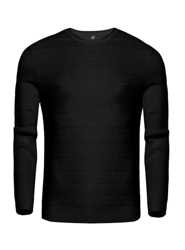 Migcaput Strickpullover Herren Pullover Crewneck mit Rundhalsausschnitt Slim Fit Feinstrick Winterpullover Sweater Männer Schwarz M von Migcaput