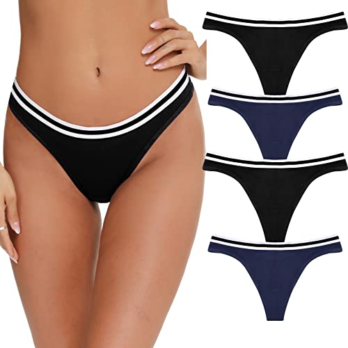 Migcaput String Tanga Damen Spitze Unterhosen Baumwolle Nahtlose Unterwäsche Frauen Atmungsaktiv Strings Thong Mehrpack - T#A - Schwarz*2+Dunkelblau*2, XXL von Migcaput