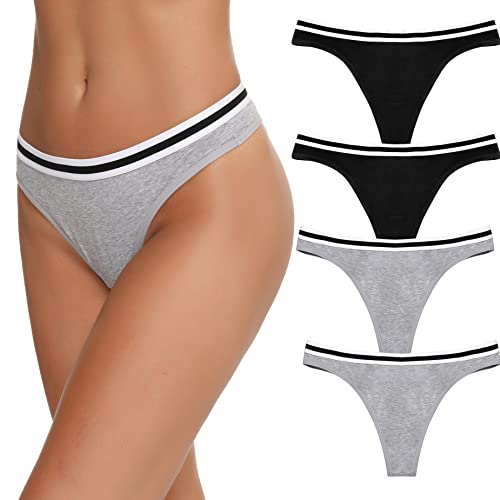 Migcaput String Tanga Damen Spitze Unterhosen Baumwolle Nahtlose Unterwäsche Frauen Atmungsaktiv Strings Thong Mehrpack - T#A - Schwarz*2+Grau*2, XXL von Migcaput