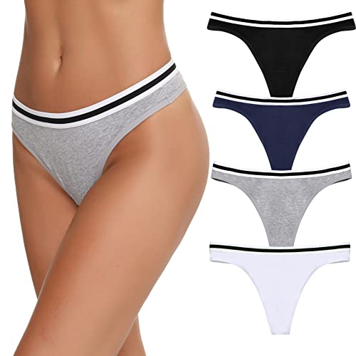 Migcaput String Tanga Damen Spitze Unterhosen Baumwolle Nahtlose Unterwäsche Frauen Atmungsaktiv Strings Thong Mehrpack - T#A - Schwarz+Dunkelblau+Grau+Weiß, XXL von Migcaput