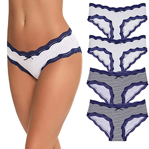 Migcaput Unterhosen Damen Baumwolle Spitze Dessous Sexy Unterwäsche Frauen Seamless Pantys Nahtlose Slips Atmungsaktiv Panties Weich Mehrpack - B - Dunkelblau*2+Weiß*2, S von Migcaput