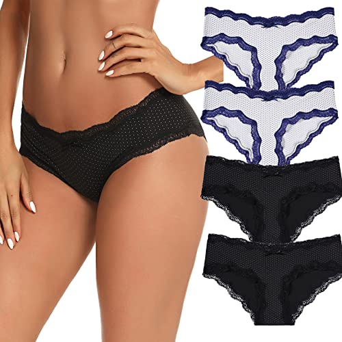 Migcaput Unterhosen Damen Baumwolle Spitze Dessous Sexy Unterwäsche Frauen Seamless Pantys Nahtlose Slips Atmungsaktiv Panties Weich Mehrpack - B - Schwarz*2+Dunkelblau*2, L von Migcaput