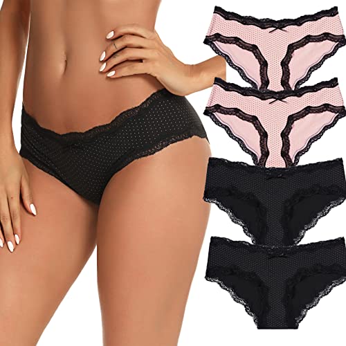 Migcaput Unterhosen Damen Baumwolle Spitze Dessous Sexy Unterwäsche Frauen Seamless Pantys Nahtlose Slips Atmungsaktiv Panties Weich Mehrpack - B - Schwarz*2+Rosa*2, S von Migcaput