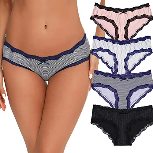 Migcaput Unterhosen Damen Baumwolle Spitze Dessous Sexy Unterwäsche Frauen Seamless Pantys Nahtlose Slips Atmungsaktiv Panties Weich Mehrpack - B - Schwarz+Dunkelblau+Rosa+Weiß, S von Migcaput