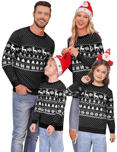 Migcaput Weihnachten Pullover Damen Weihnachtspullover Familie Set Herren Reindeer Christmas Weihnachtsbaum Strickpullover Unisex Pärchen Winter Sweater S-XXL von Migcaput