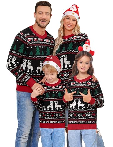 Migcaput Weihnachtspullover Damen Herren Kinder Weihnachtspulli Familie Rundhals Strickpullover Christmas Winter Reindeer Unisex Weihnachts Pullover Schwarz 12 von Migcaput