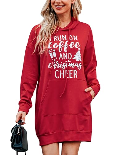 Migcaput Weihnachtspullover Damen Hoodie Damen mit Kapuze Lang Kapuzenpullover Oversize Winter Warm Sweatshirts Casual Weinrot L von Migcaput