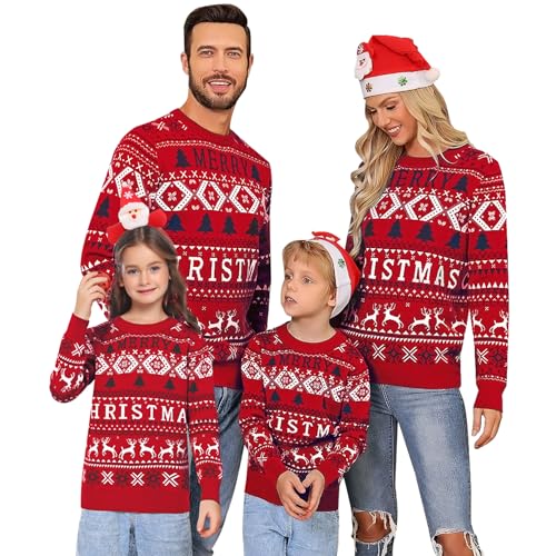 Migcaput Weihnachtspullover Familie Set Weihnachten Sweater Winter Christmas Strickpullover Weihnachten Lustige Strick Weihnachten Party Damen Herren Kinder Rot 6 von Migcaput