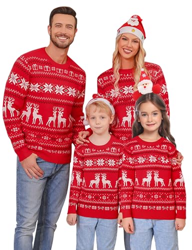 Migcaput Weihnachtspullover Familie Weihnachten Pullover Set Pärchen Ugly Christmas Pullover Gestrickte Strickpullover Winterpullover Damen Herren Kinder Rot 10 von Migcaput