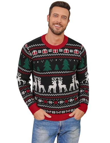 Migcaput Weihnachtspullover Herren Kinder Weihnachtspulli Familie Rundhals Strickpullover Christmas Winter Reindeer Unisex Weihnachts Pullover Schwarz XXL von Migcaput