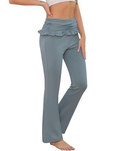 Migcaput Yogahose Damen Bootcut Sporthose Yoga Schlaghose Hohe Taille Pilzkanten Jogginghose Stretch Slim Fit Freizeithose Fitness Für Frauen Hellblau M von Migcaput