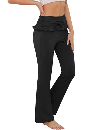 Migcaput Damen Yoga-Hosen Flare Sporthose Yoga Jogginghose Schlaghose Hohe Taille Pilzkanten Stretch Slim Fit Freizeithose Fitness Für Frauen Schwarz L von Migcaput