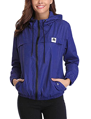 Regenjacke Damen Wasserdicht Atmungsaktiv Dünn Regenmantel Leichte Jacke Windbreaker Sportjacke Fahrradjacke Mit Kapuze BL XS von Migcaput
