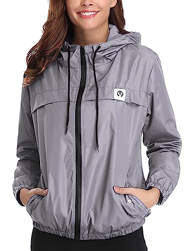 Regenjacke Damen Wasserdicht Atmungsaktiv DüNne Regenmantel Leichte Jacke Outdoorjacke Windbreaker Sportjacke Softshelljacke Fahrradjacke Mit Kapuze von Migcaput