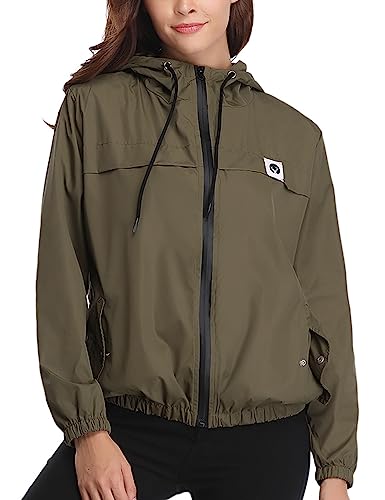 Regenjacke Damen Wasserdicht Atmungsaktiv Dünn Regenmantel Leichte Jacke Windbreaker Sportjacke Fahrradjacke Mit Kapuze JG S von Migcaput