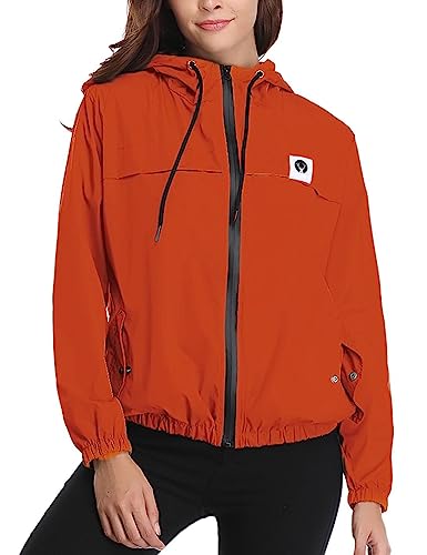 Regenjacke Damen Wasserdicht Windbreaker Leicht Zipper Atmungsaktiv Softshelljacke dünn Outdoorjacke Mit Kapuze O M von Migcaput