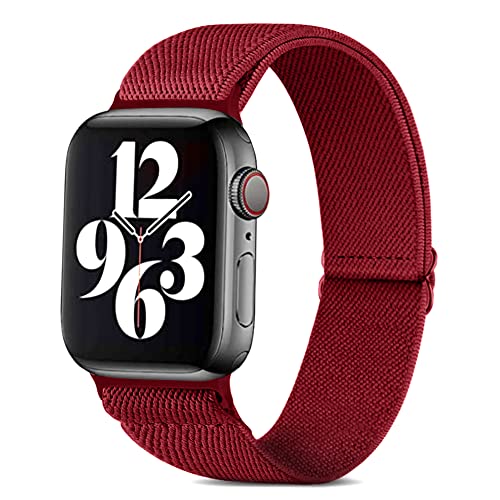 Migeec Armband für Apple Watch 38/40/41/42/44/45 mm, Nylon Stretchy Sport Ersatzband für i Watch Serie 8/7/SE/6/5/4/3/2/1 (42/44/45mm, Burgundisch) von Migeec