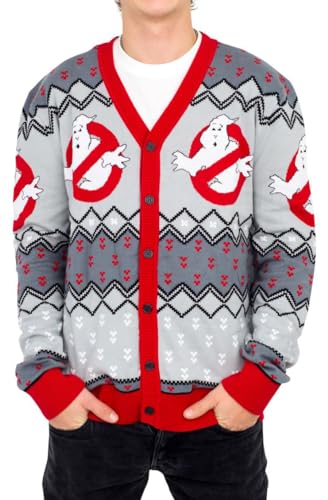 Mighty Fine Ghostbusters Logo Ugly Christmas Cardigan Sweater (Adult Large) von Mighty Fine