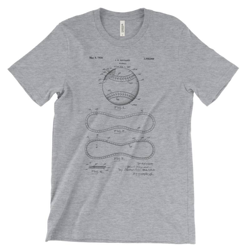 Baseball Patent-T-Shirt. T-Shirt, Patent Kunst, Blueprint Shirt Kleidung T-Shirt Unisex Weicher Baumwolle. Schwarz, Weiß, Rot Oder Grau. Bequem von MightyCircus