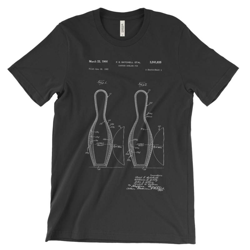 Bowling Pin Patent T-Shirt Unisex-Weicher Baumwolle. Vintage-Retro Shirt Kleidung. Große Geschenk in Schwarz, Weiß, Rot Oder Grau. Bequem von MightyCircus