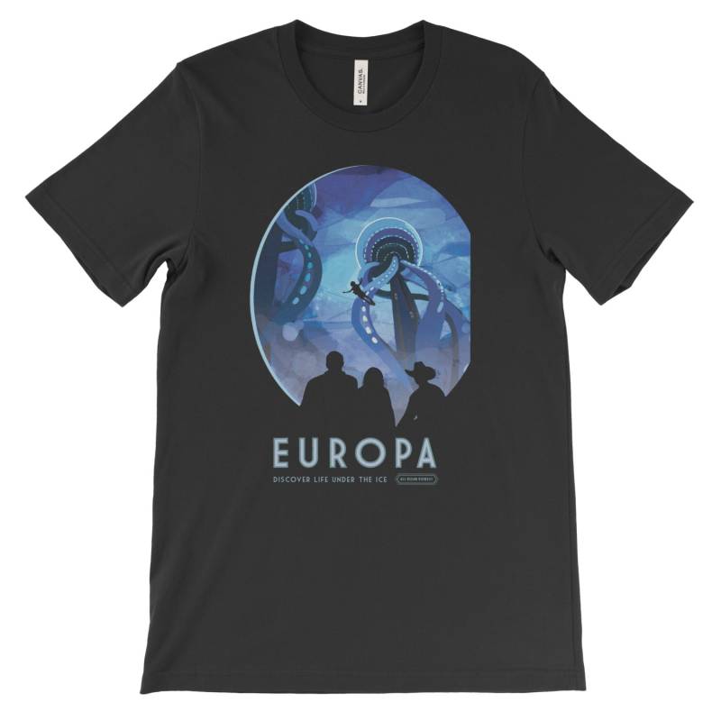 Europa Poster Print T-Shirt Von Der Nasa. Raumfahrt. Ringspun Weiche Baumwolle T-Shirt. Größen S-3 X. Erhältlich in Schwarz, Rot, Weiß Oder Grau von MightyCircus