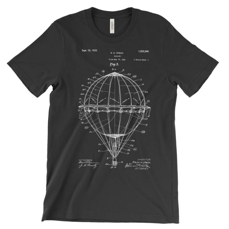 Heißluftballon Patent T-Shirt. Heißluftballon-Shirt, Ballonfahrer Art Kleidung Unisex Aus Weicher Baumwolle. Schwarz Weiß Rot Oder Grau von MightyCircus