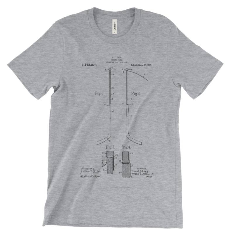 Hockeyschläger Patent-T-Shirt. Eishockey Shirt Patent Art Hockey Geschenk, Tshirt Bekleidung, Weicher Baumwolle. Schwarz, Weiß, Rot Oder Grau von MightyCircus