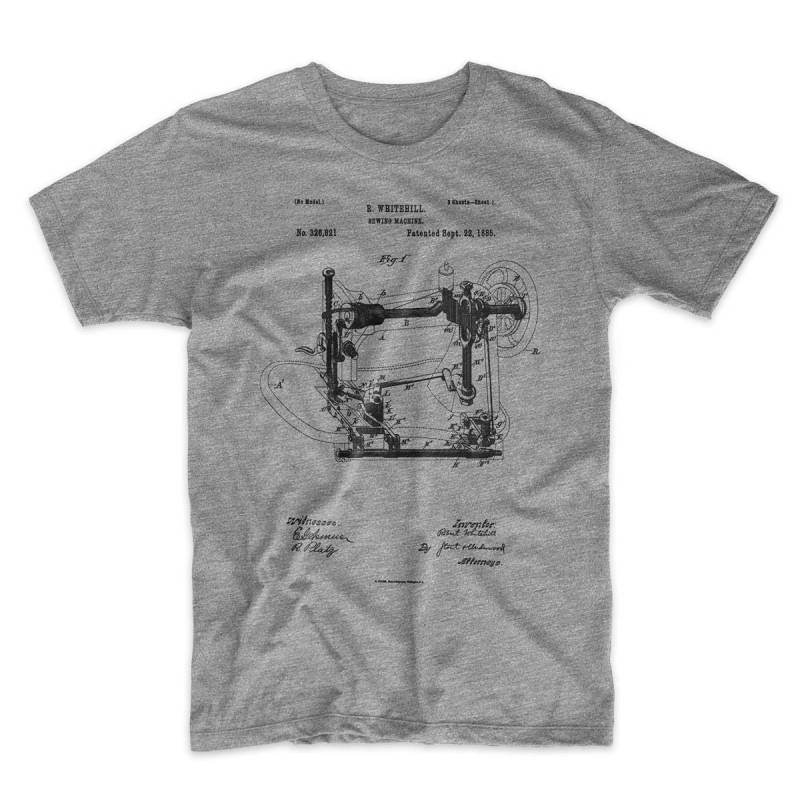 Nähmaschine Patent-T-Shirt. Schneiderin Schneider T-Shirt. Ringgesponnene Baumwolle Unisex. Größen S-4 X. Erhältlich in Schwarz, Rot, Weiß Oder Grau von MightyCircus