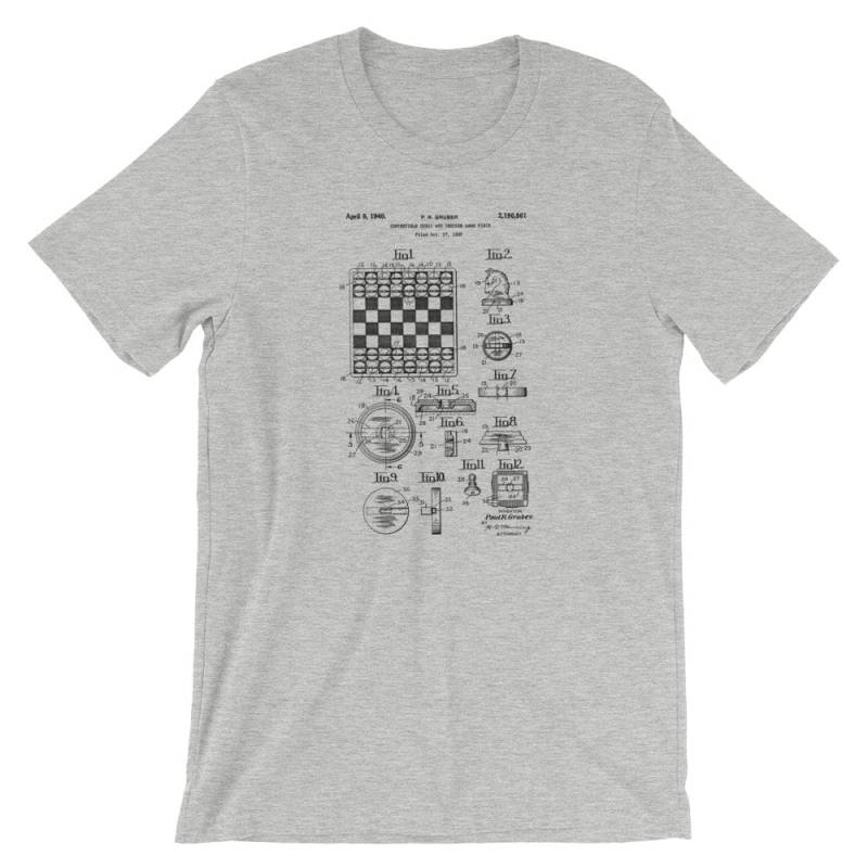 Schach Patent T-Shirt. Geschenk. Schachbrett Shirt Ringgesponnene Baumwolle Unisex. Größen S-3x. Erhältlich in Schwarz, Rot, Weiß Oder Grau von MightyCircus