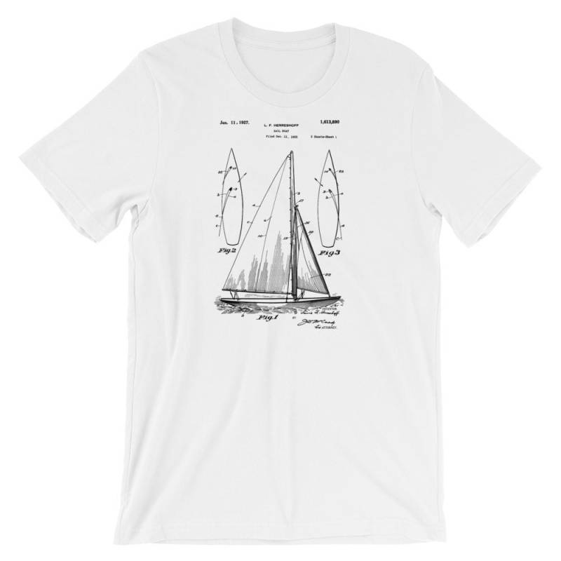 Segelboot Patent T-Shirt. Segelshirt - Segelgeschenk Art Erhältlich Auf Schwarz Rot Weiß Oder Grau Premium Baumwoll von MightyCircus