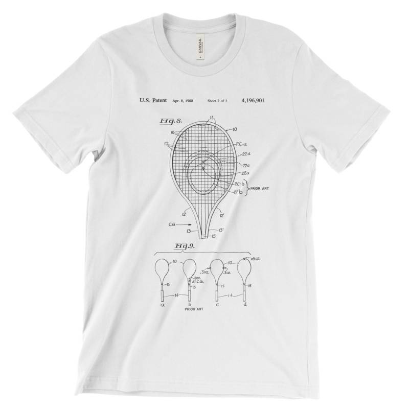Tennisschläger Patent T-Shirt Weiche Baumwolle, Bequem. Retro-Tennis-Shirt-Kleidung. Art Blaupause Tennis Geschenk. in Schwarz, Weiß, Rot Oder Grau von MightyCircus