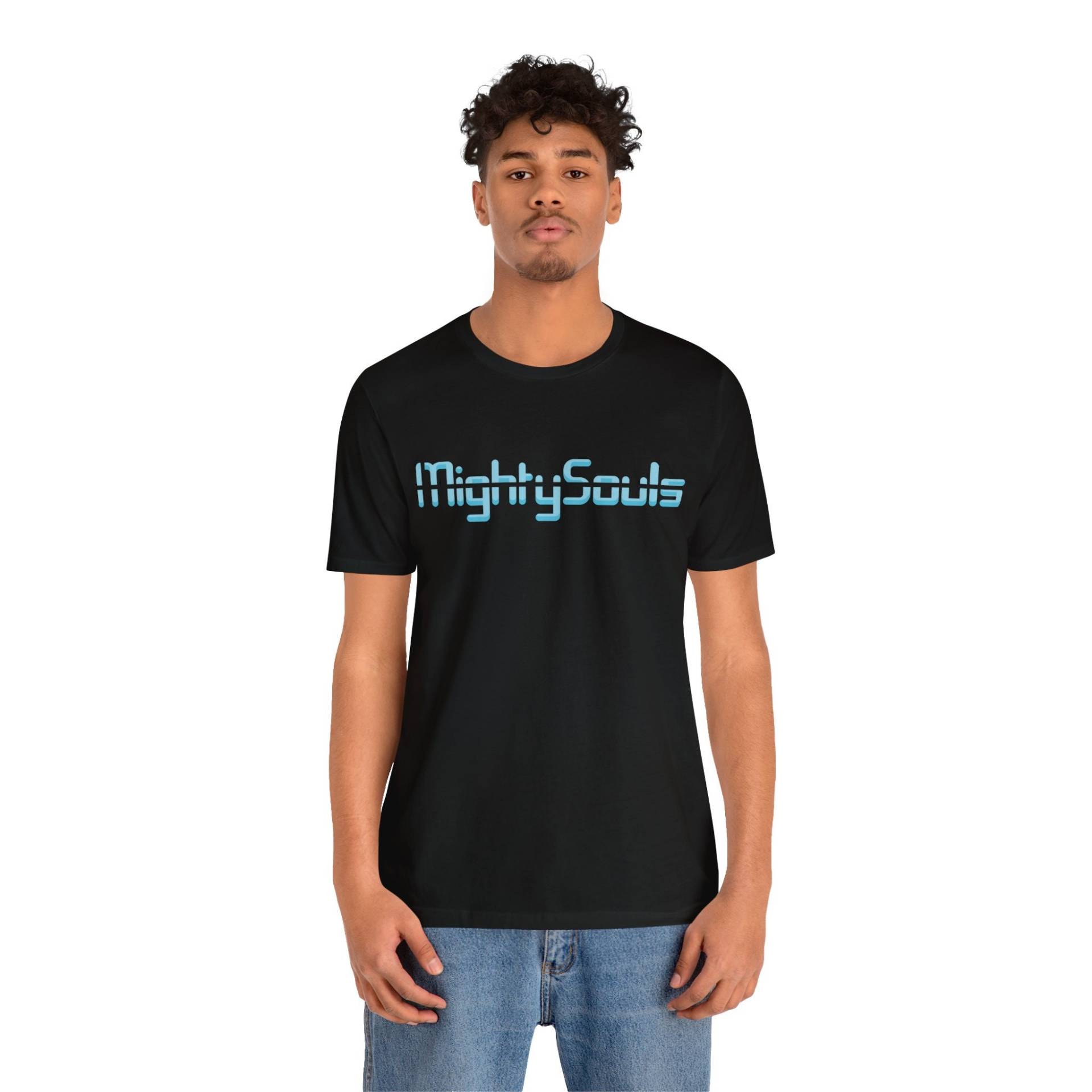 Mightysouls T-Shirt - Unisex Curaçao Blau Schrift in 5 Farben 6 Größen Reflect Positivity Durch Energetisierende Kleidung von MightySoulsStore