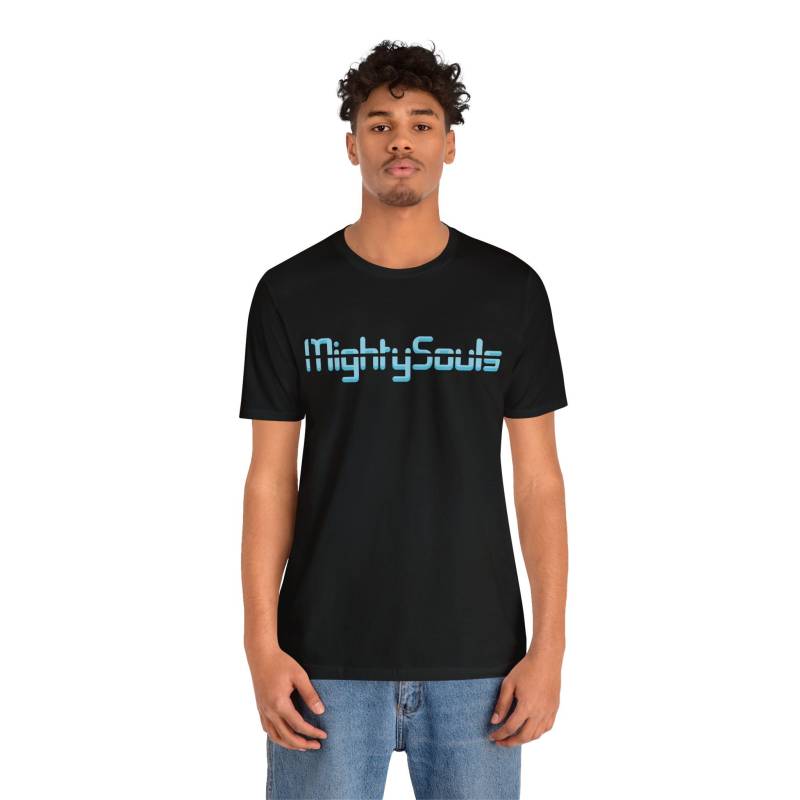 Mightysouls T-Shirt - Unisex Curaçao Blau Schrift in 5 Farben 6 Größen Reflect Positivity Durch Energetisierende Kleidung von MightySoulsStore