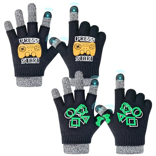 Migliore Wear 2 Paar Winter Kinder Handschuhe, 3 in 1 Touchscreen Kinder Strickhandschuhe, Warme Zauberhandschuhe für Jungen Mädchen, Vollfinger & Halbfinger Stretch Handschuhe für 4-14 Jahre von Migliore Wear