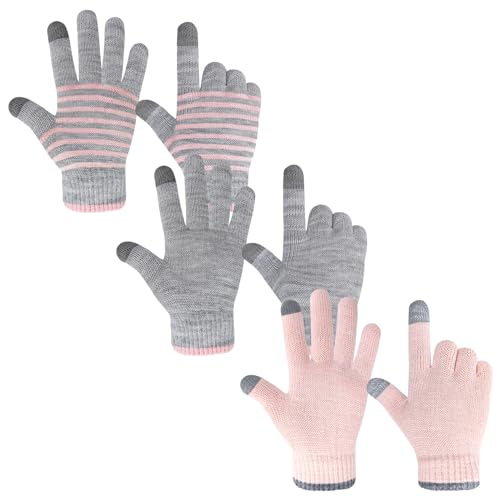 Migliore Wear 3 Paar Kinder Magic Handschuhe mit 2 Touchscreen Finger, Winter Kinder Handschuhe, Warme Strickhandschuhe, Vollfinger Stretch Zauberhandschuhe für Jungen Mädchen von Migliore Wear