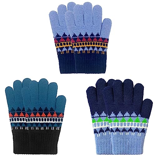 Migliore Wear 3 Paar Kinder Winterhandschuhe, Vollfinger Handschuhe für Jungen Mädchen, Warme Strickhandschuhe Kinder Stretch Handschuhe für 6-10 Jahre von Migliore Wear