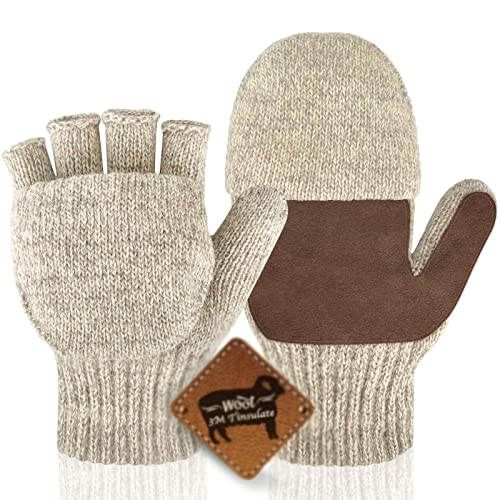 Migliore Wear Wollhandschuhe Herren Fingerhandschuhe Damen, Thinsulate Winter Handschuhe Fingerlos mit Kappe, Warme Winterhandschuh für Radfahren Angeln von Migliore Wear