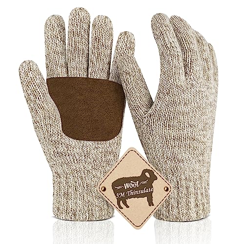 Migliore Wear Winterhandschuhe Herren Damen, Rutschfester Griff Thermohandschuhe, Warme Wollhandschuhe für Radfahren Fahren Camping Wandern Angeln(Beige-L/XL) von Migliore Wear