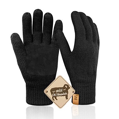 Migliore Wear Winterhandschuhe Herren Damen, Rutschfester Griff Thermohandschuhe, Warme Wollhandschuhe für Radfahren Fahren Camping Wandern Angeln(Schwarz-L/XL) von Migliore Wear