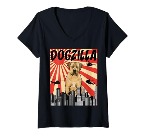Damen Lustiger japanischer Dogzilla Boerboel T-Shirt mit V-Ausschnitt Damen Lustiger japanischer Dogzilla Boerboel T-Shirt mit V-Ausschnitt von Mignon Boerboel