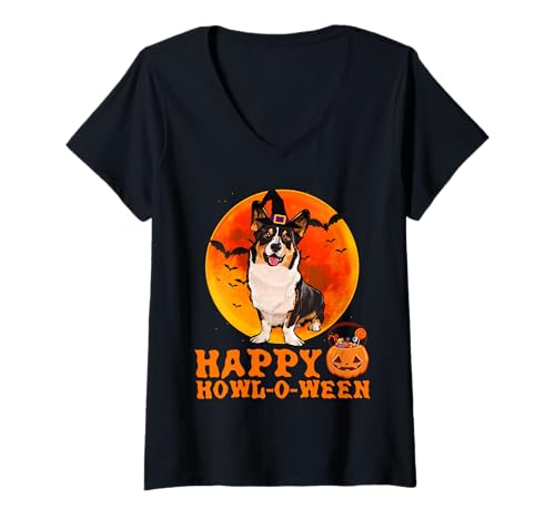 Damen Lustige Welsh Corgi Strickjacke Halloween T-Shirt mit V-Ausschnitt Damen Lustige Welsh Corgi Strickjacke Halloween T-Shirt mit V-Ausschnitt von Mignon Cardigan Welsh Corgi