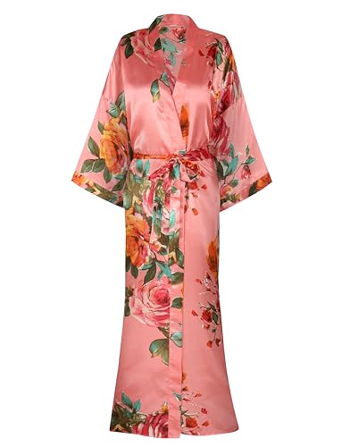 Damen Langer Blumenmantel Satin Kimono Bademantel Hochzeit Party Brautmantel Lounge Robe Nachtwäsche, Koralle, X-Large-XX-Large Damen Langer Blumenmantel Satin Kimono Bademantel Hochzeit Party Brautmantel Lounge Robe Nachtwäsche, Koralle, X-Large-XX-Large von Mignon Cromwell