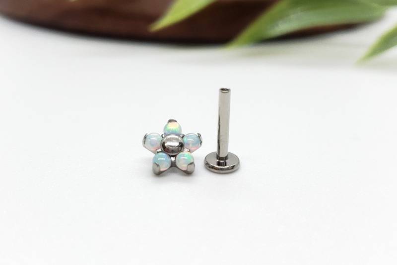 16G 8mm(L Opal Blume Labret Ende Titan Knorpel Piercing 16G 8mm(L Opal Blume Labret Ende Titan Knorpel Piercing von MignonRosefromBPSoem