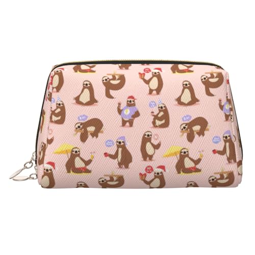 Make-up-Tasche aus Leder mit niedlichem Faultier-Design, Kosmetiktasche, Reise-Organizer, Kulturbeutel von Migpkd