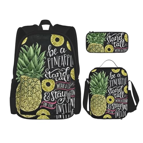 Migpkd Ananas-Schultasche, Federmäppchen, Lunch-Tasche, Kombinationsrucksack für Kinder, Schulbüchertasche von Migpkd