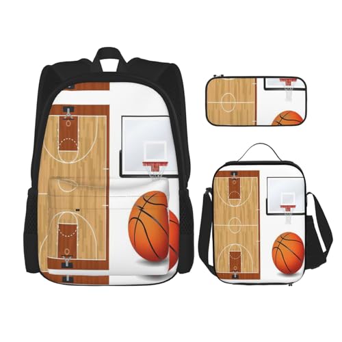 Migpkd Basketballplatz-Schultasche, Federmäppchen, Lunch-Tasche, Kombinationsrucksack für Kinder, Schule, Büchertasche von Migpkd